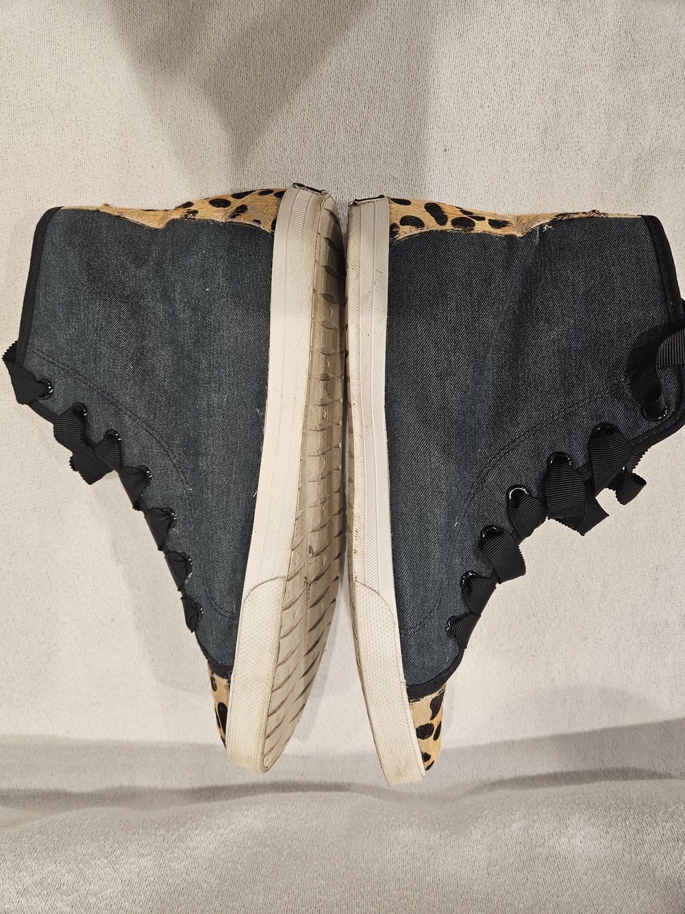 Kate Spade Linus Denim & Animal Print Calf Hair High Top Sneakers womens size 9 - Picture 8 of 11